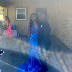 blue long prom dress